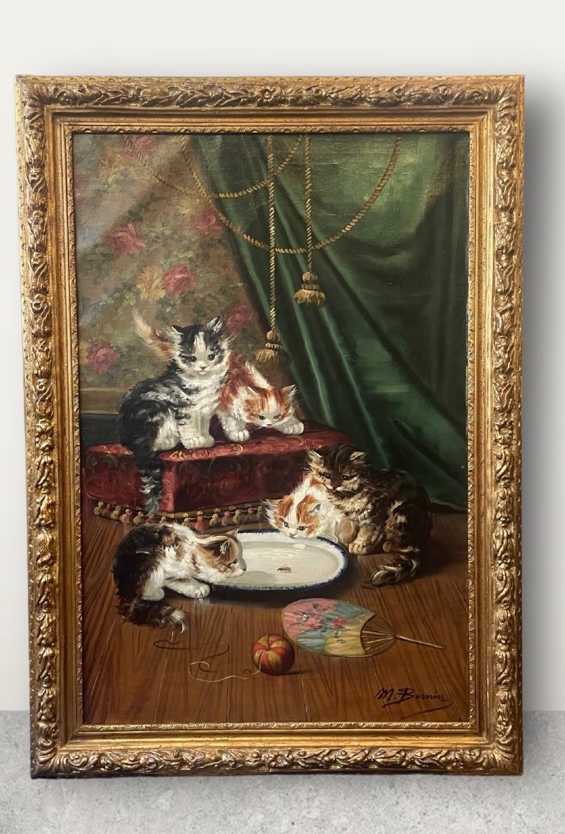 Painting “kittens And Inspects” Brunel De Neuville