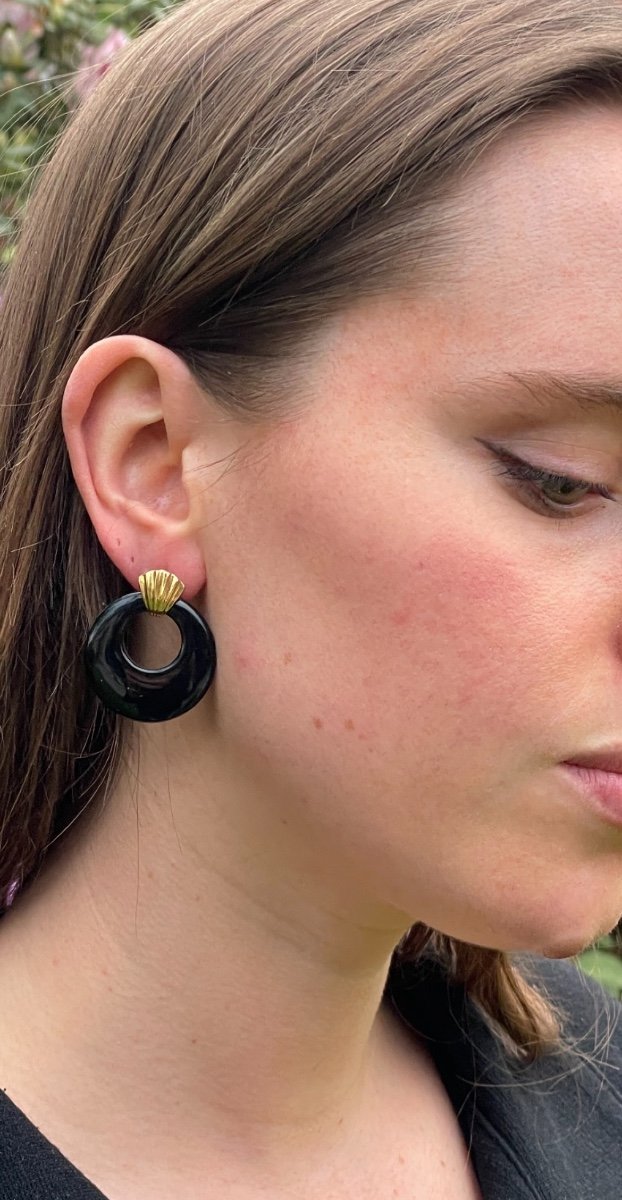 Pair Of Gold And Onyx Earrings