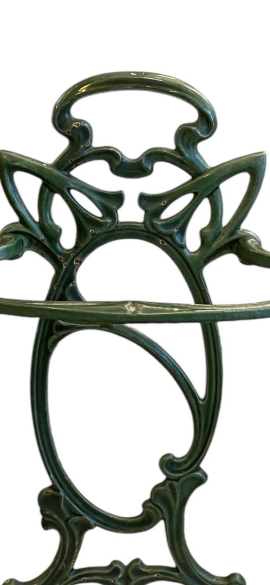 Art Nouveau Enameled Cast Iron Umbrella Stand-photo-2