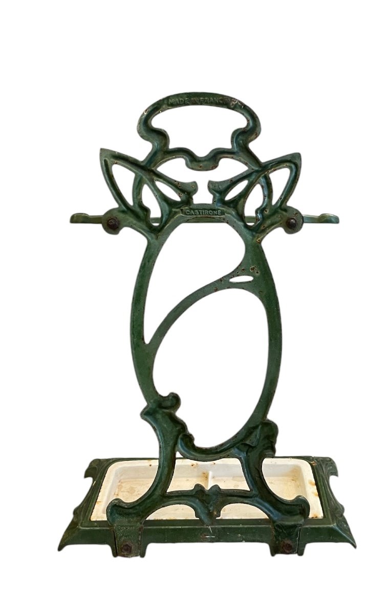 Art Nouveau Enameled Cast Iron Umbrella Stand-photo-1