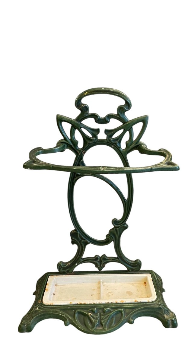 Art Nouveau Enameled Cast Iron Umbrella Stand-photo-3