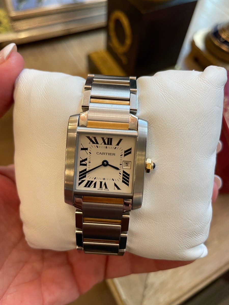 Cartier Bracelet Watch, Tank Française Model Gold & Steel-photo-2