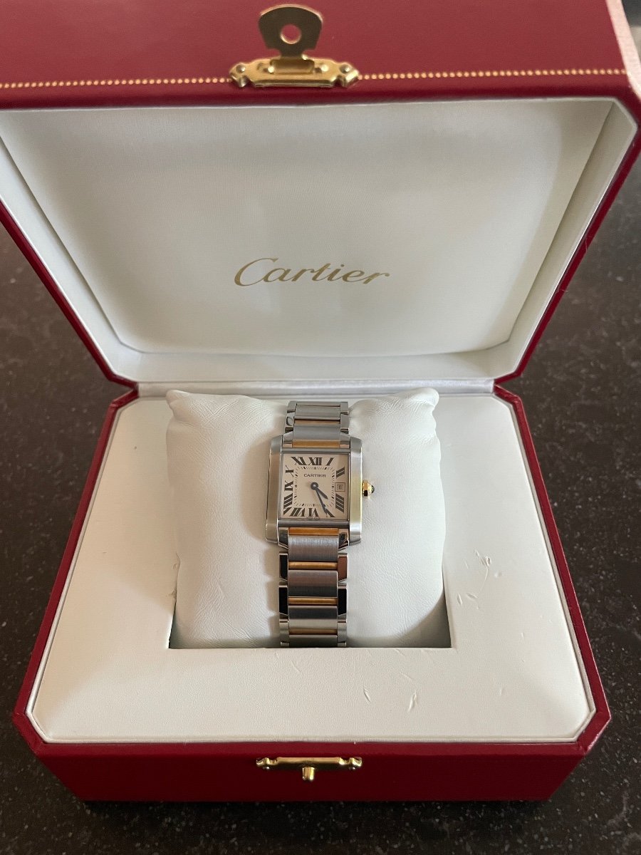 Cartier Bracelet Watch, Tank Française Model Gold & Steel-photo-2