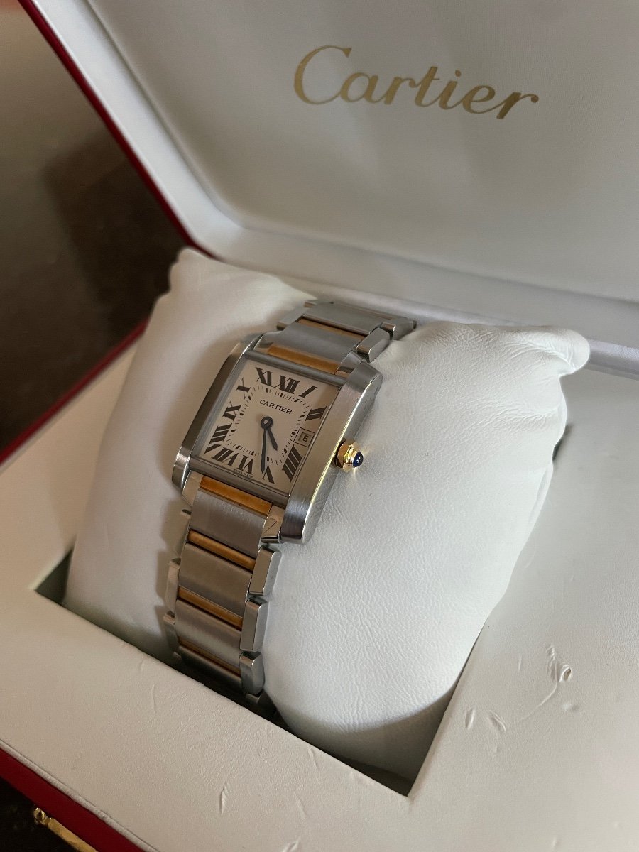 Cartier Bracelet Watch, Tank Française Model Gold & Steel-photo-3