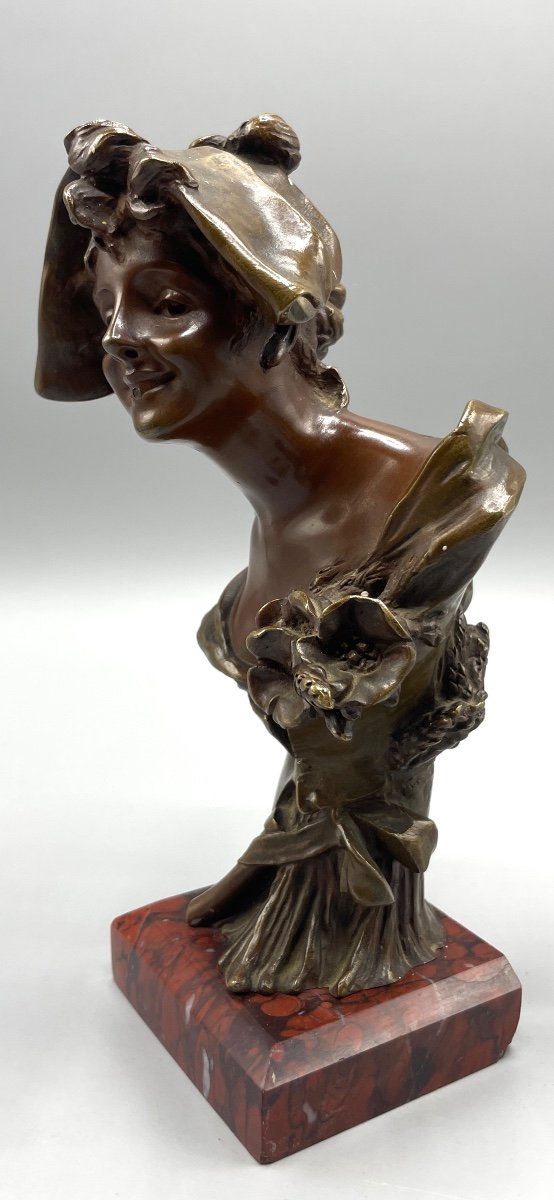 Sculpture En Bronze « jeune Femme Estivale «  Georges Van Der Straeten 1856-1928-photo-1