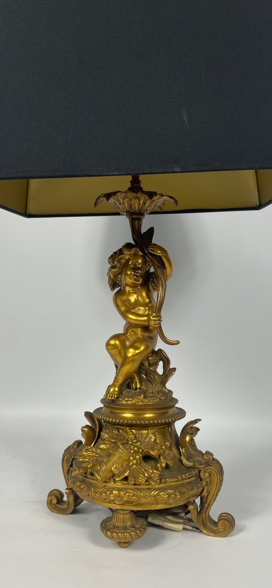 Lampe De Bureau/chevet Bronze Doré Napoléon III-photo-2