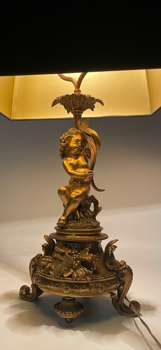 Lampe De Bureau/chevet Bronze Doré Napoléon III-photo-3