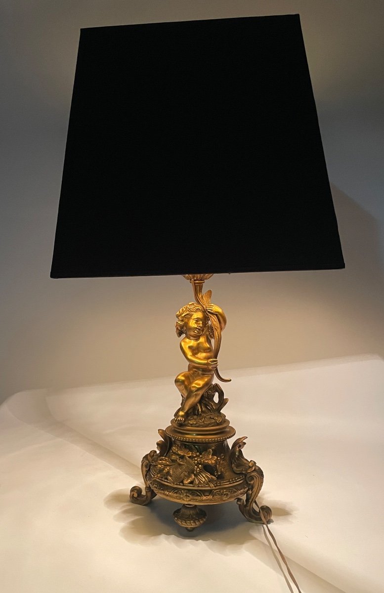 Lampe De Bureau/chevet Bronze Doré Napoléon III-photo-7