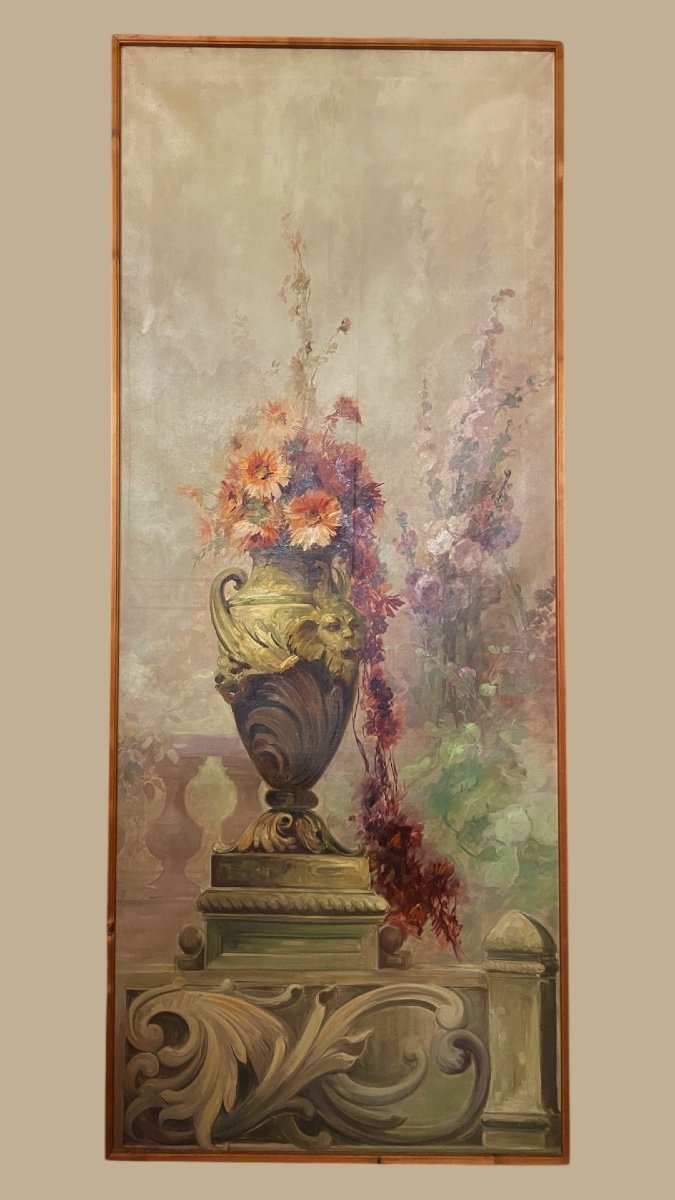 Large Format Oil On Canvas “bouquet Of Flowers”-photo-2