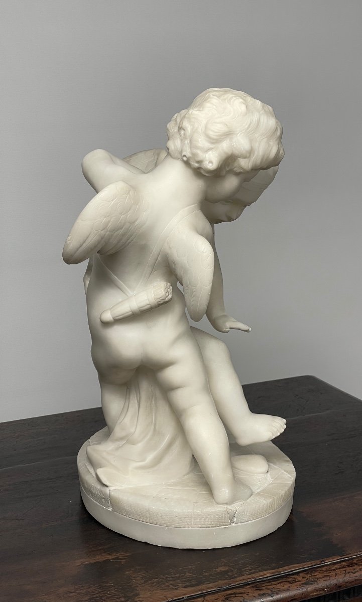 Alabaster Sculpture Of 2 Cupids 19th Century -photo-3