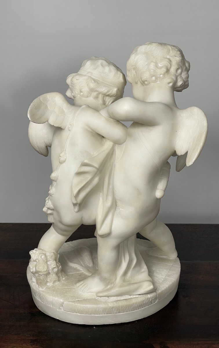 Alabaster Sculpture Of 2 Cupids 19th Century -photo-4