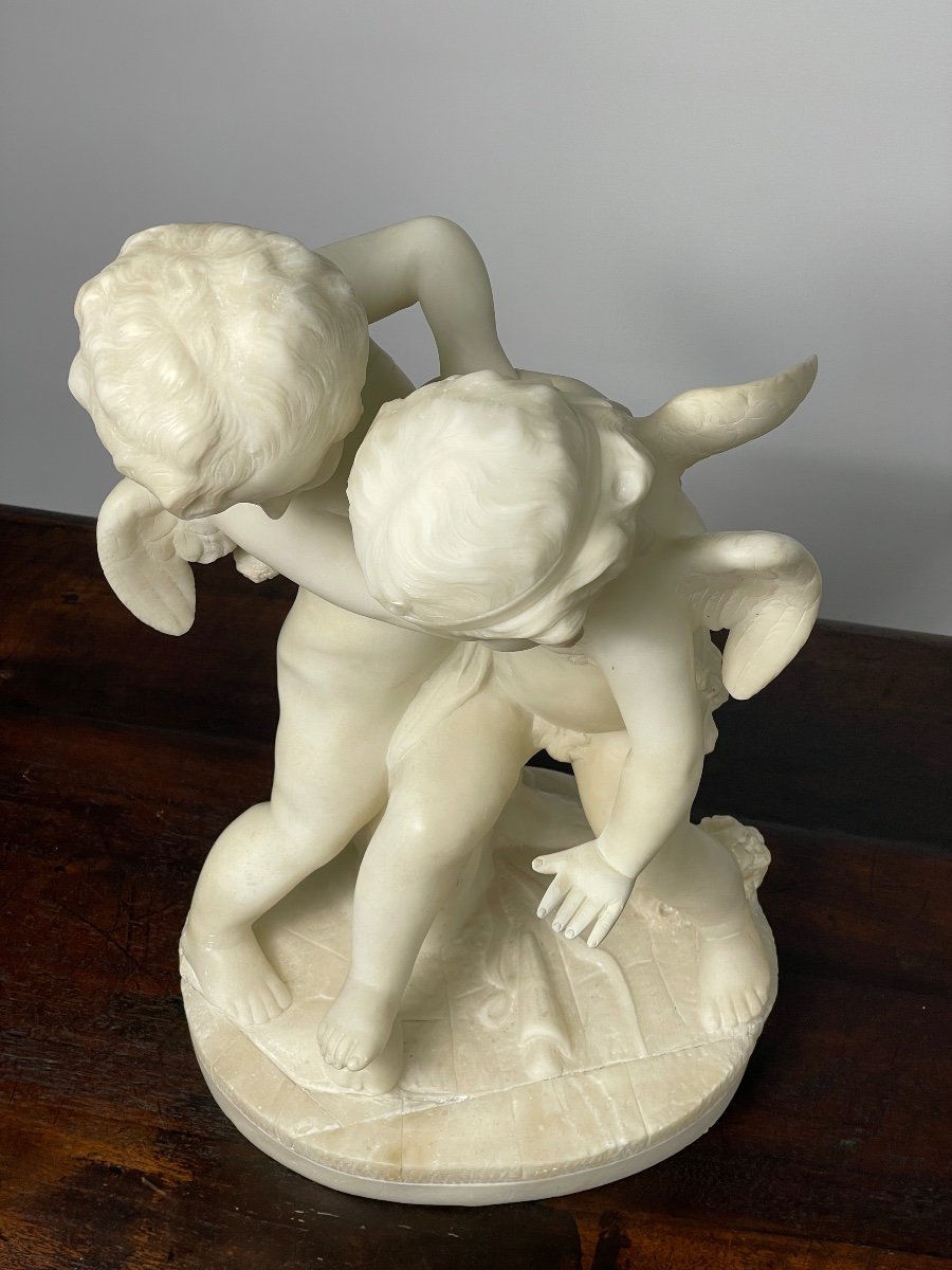 Alabaster Sculpture Of 2 Cupids 19th Century -photo-1