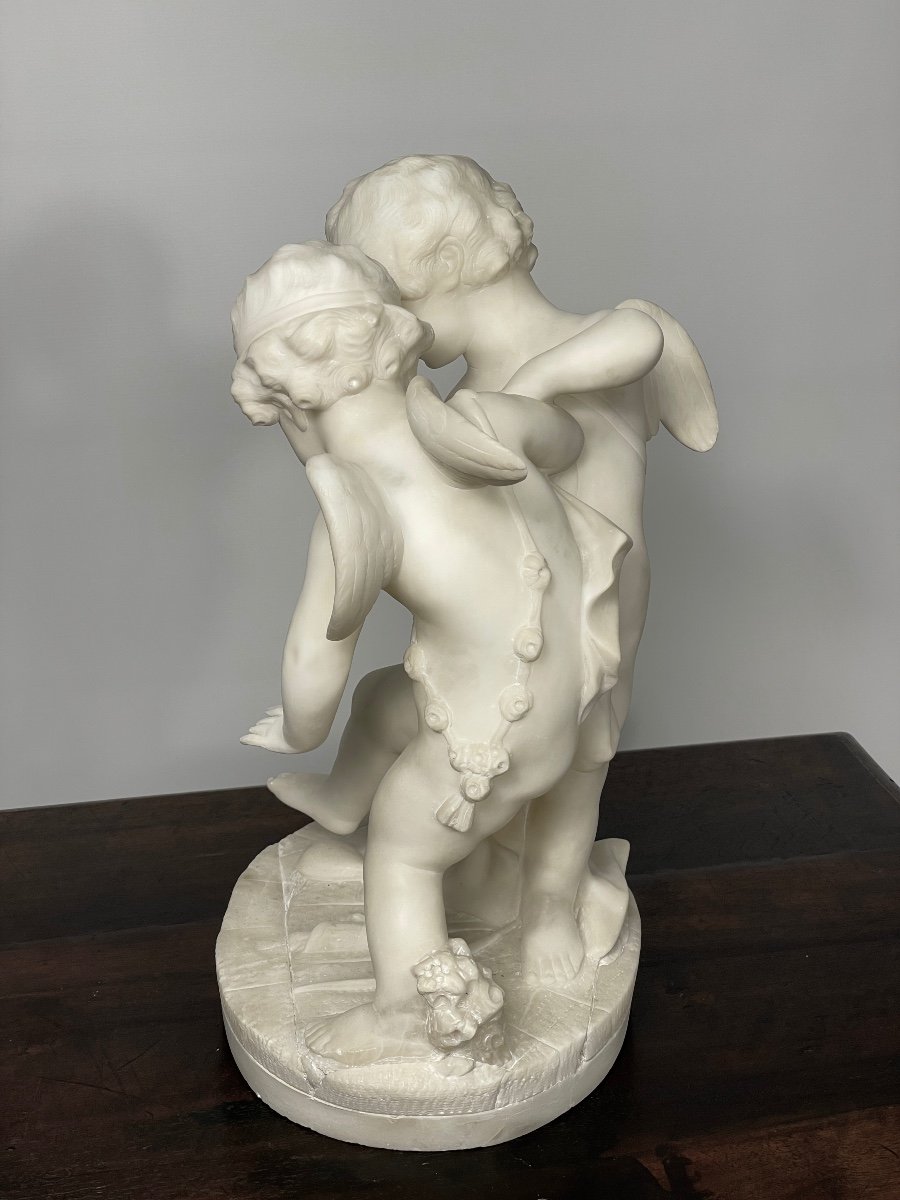 Alabaster Sculpture Of 2 Cupids 19th Century -photo-3