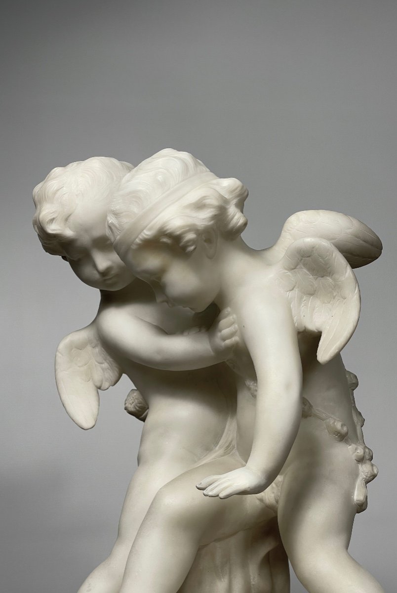 Alabaster Sculpture Of 2 Cupids 19th Century -photo-4