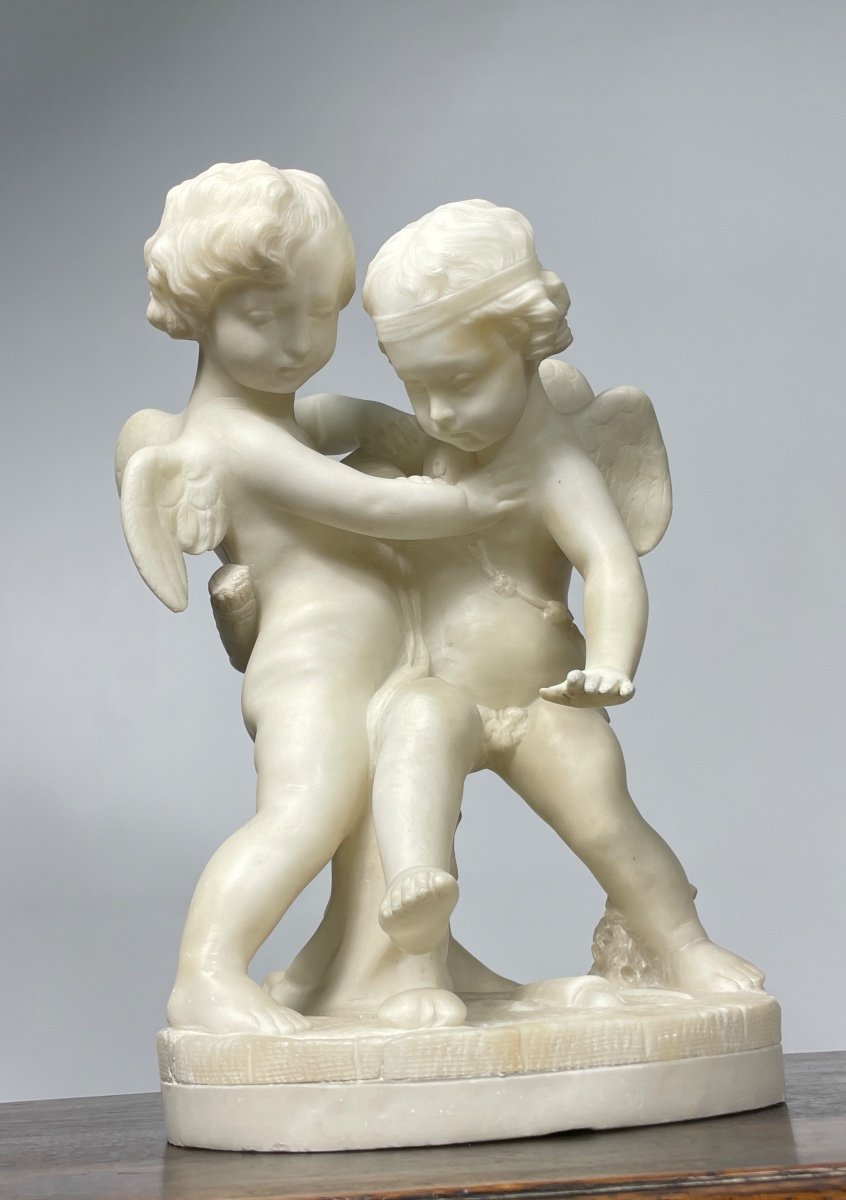 Alabaster Sculpture Of 2 Cupids 19th Century -photo-5