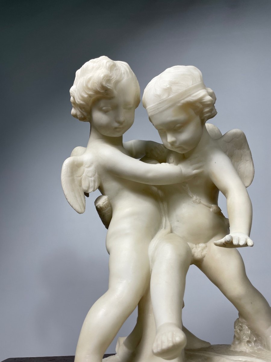 Alabaster Sculpture Of 2 Cupids 19th Century -photo-6