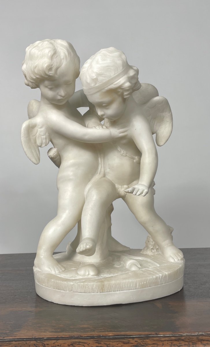 Alabaster Sculpture Of 2 Cupids 19th Century 