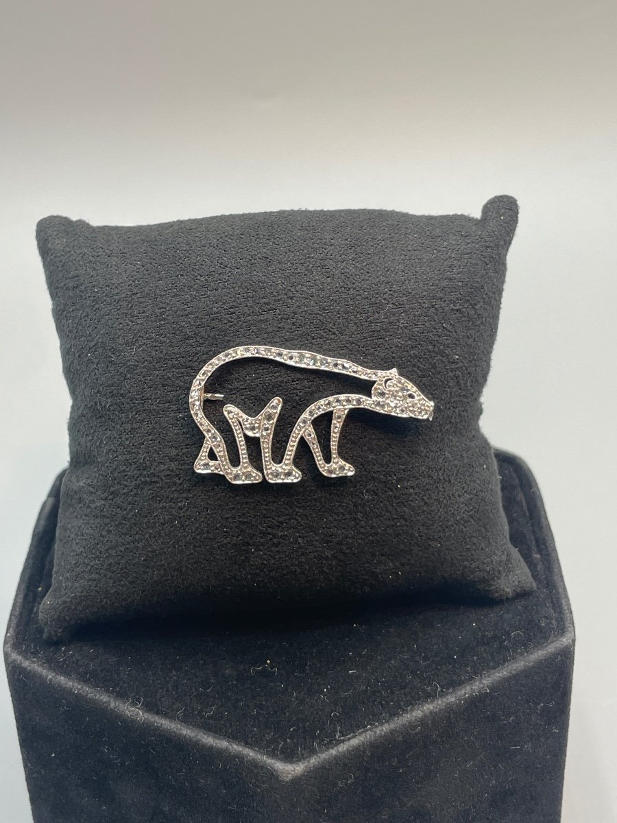 Broche En Or Et Diamants « ours Polaire « -photo-3