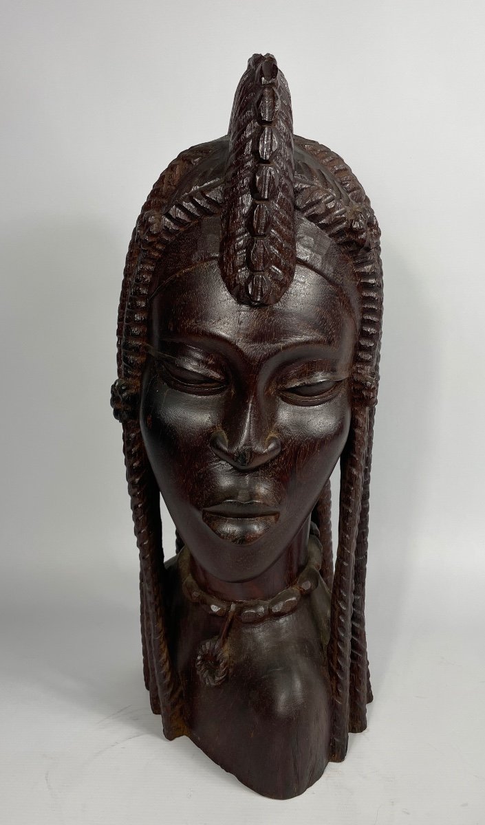 Young African Woman Solid Wood Sculpture Circa 1960