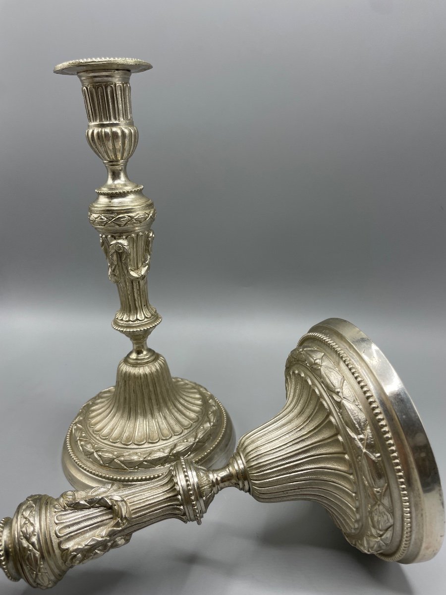 Paire De Candélabre En Bronze Argenté Style Louis XVI-photo-3