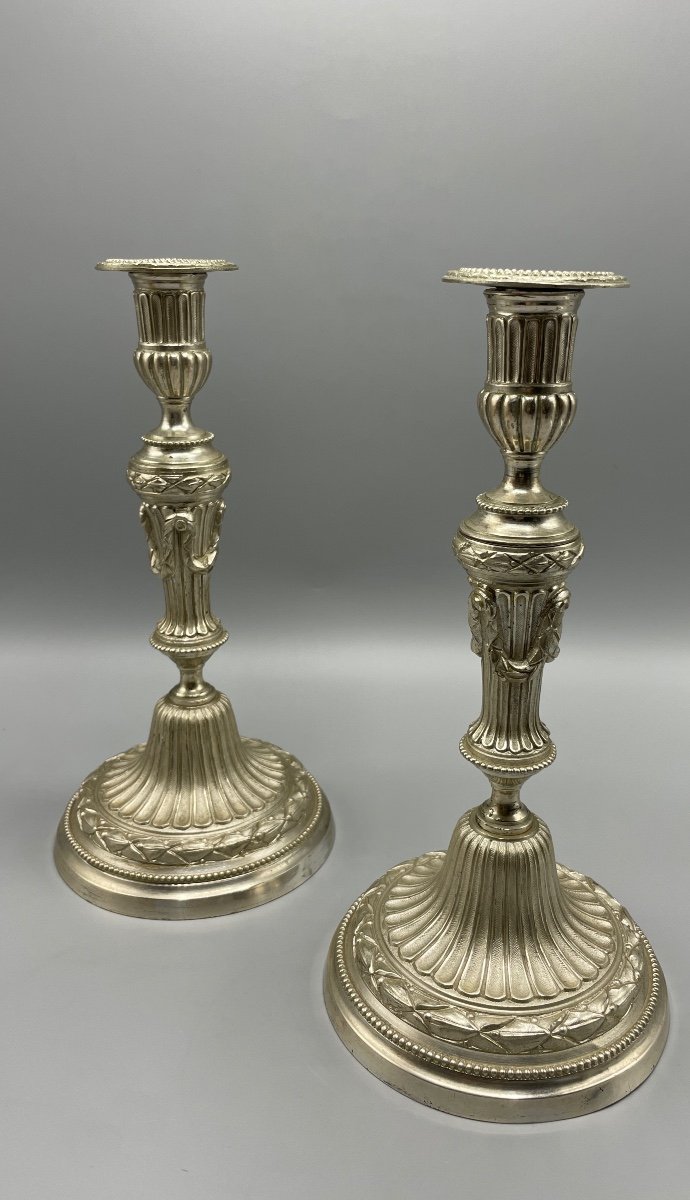 Paire De Candélabre En Bronze Argenté Style Louis XVI