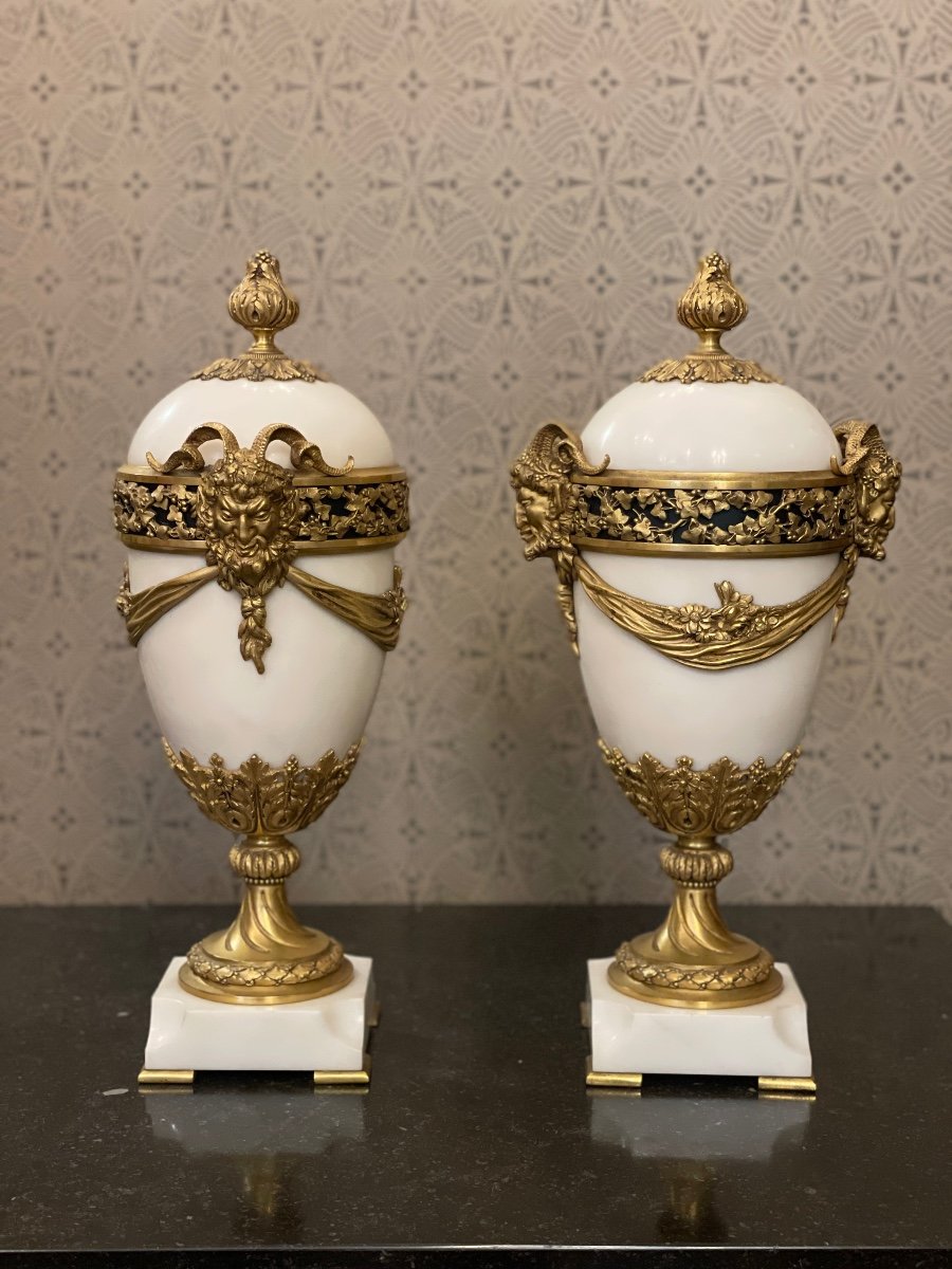 Pair Of Louis XVI Style Marble And Bronze Covered Vases-photo-2