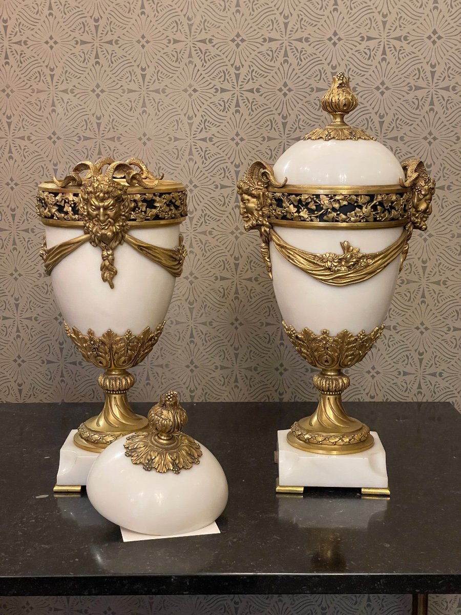 Pair Of Louis XVI Style Marble And Bronze Covered Vases-photo-2