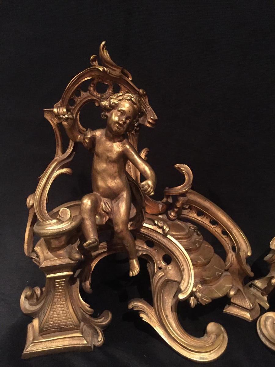 Paire De Chenets Louis XV en bronze -photo-3