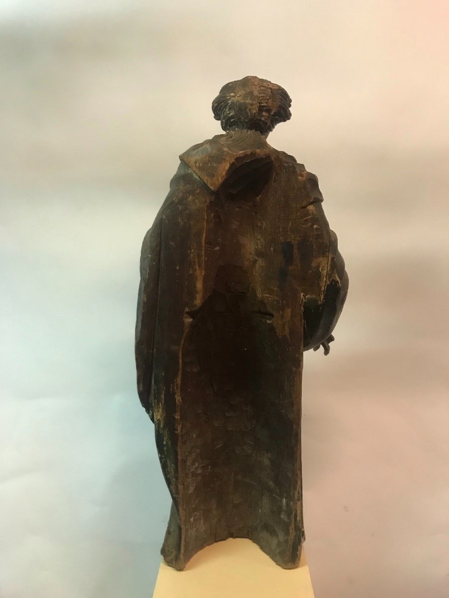 Saint In Carved Wood XVII Century-photo-1