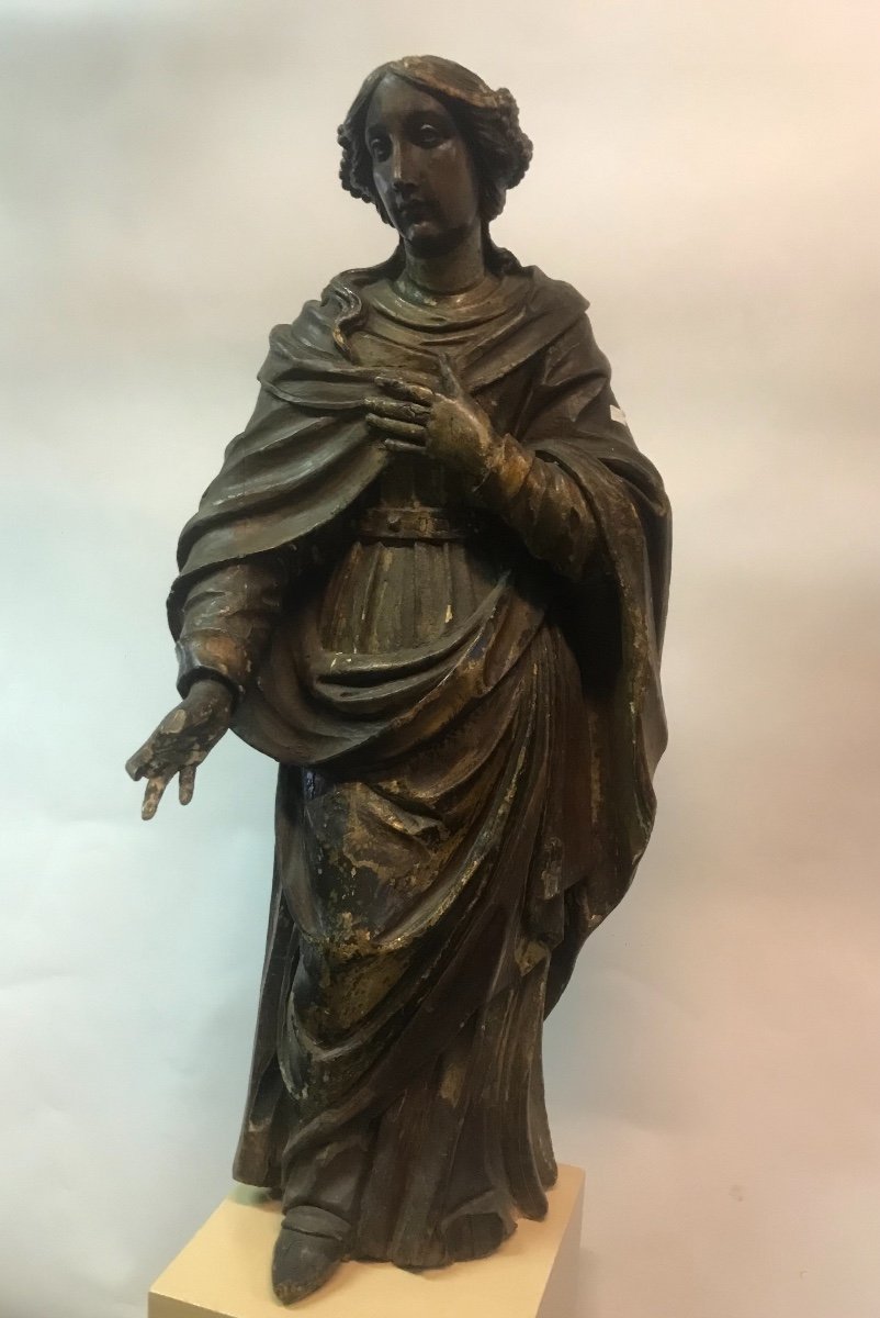 Saint In Carved Wood XVII Century-photo-8