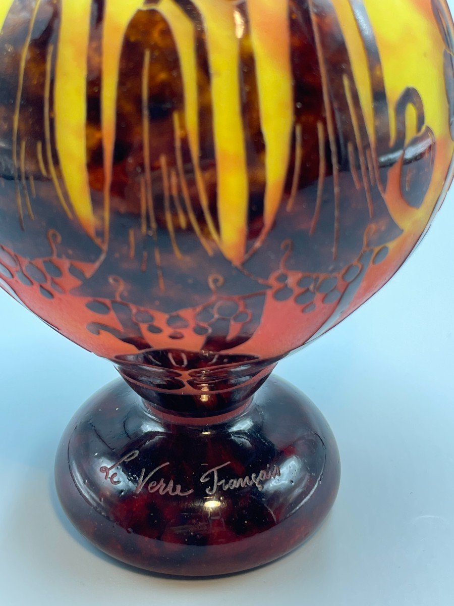 Art Deco Vase Pâte De Verre Signed French Glass-photo-3