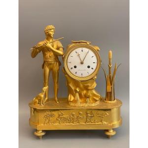 Pendulum "the Pied Piper And His Dog" Gilt Bronze