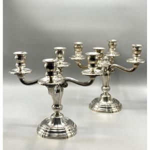 Pair Of 19th Century Candelabra In Sterling Silver “henin&compagnie