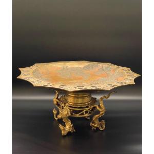 Large Japanese Bronze Centerpiece With Double Patina 
