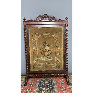 Louis Philippe Period Fire Screen In Solid Mahogany