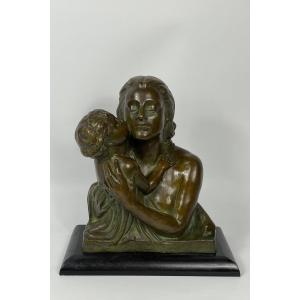 Art Deco Bronze Sculpture “motherhood” Ugo Cipriani