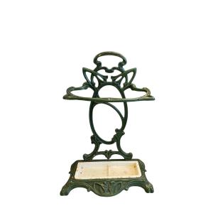 Art Nouveau Enameled Cast Iron Umbrella Stand