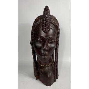 Young African Woman Solid Wood Sculpture Circa 1960