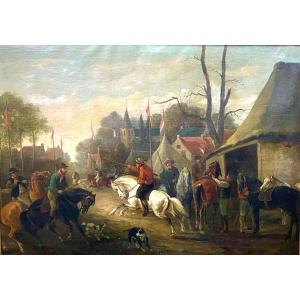 Huile Sur Toile « scène De Chasse » Josef Jodocus Moerenhout