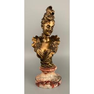 Elegant Bronze Sculpture With Flowers, V Bruyneel