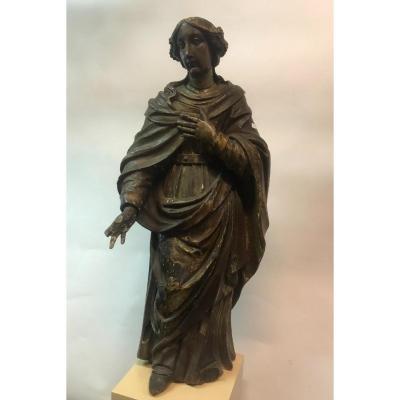 Saint In Carved Wood XVII Century