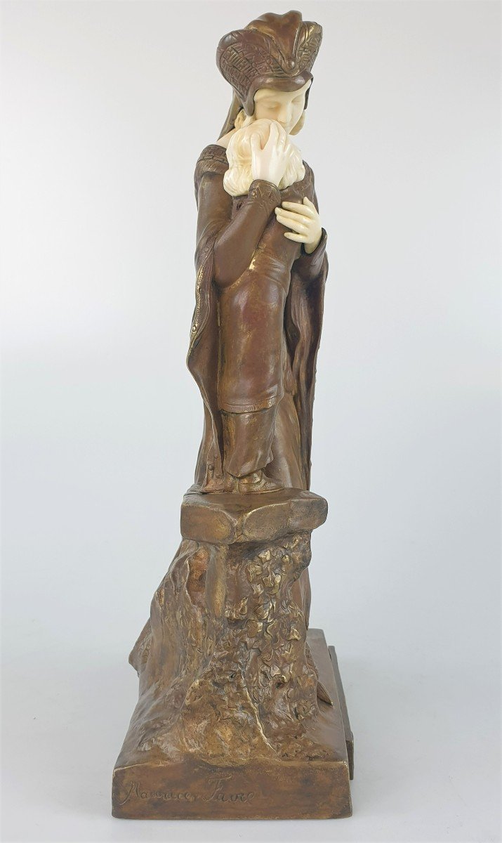 Figure En Bronze Et Ivoire Maurice Constant (1892-1970) Amour Maternel-photo-5