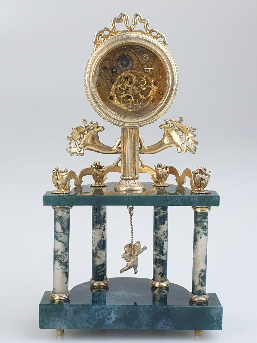 Gilt Silver And Jade Clock With Ruby Diamonds 19th-photo-2