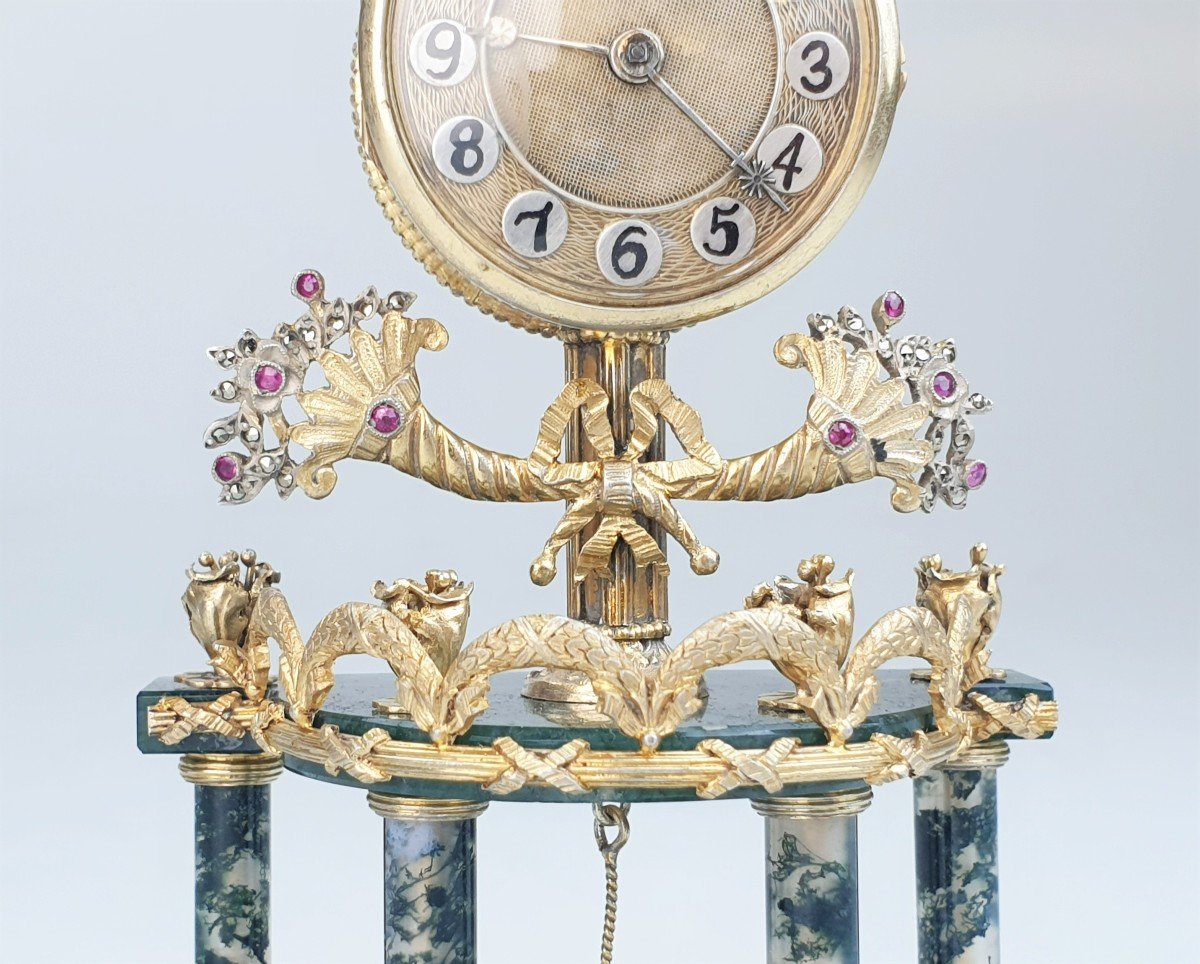 Gilt Silver And Jade Clock With Ruby Diamonds 19th-photo-1