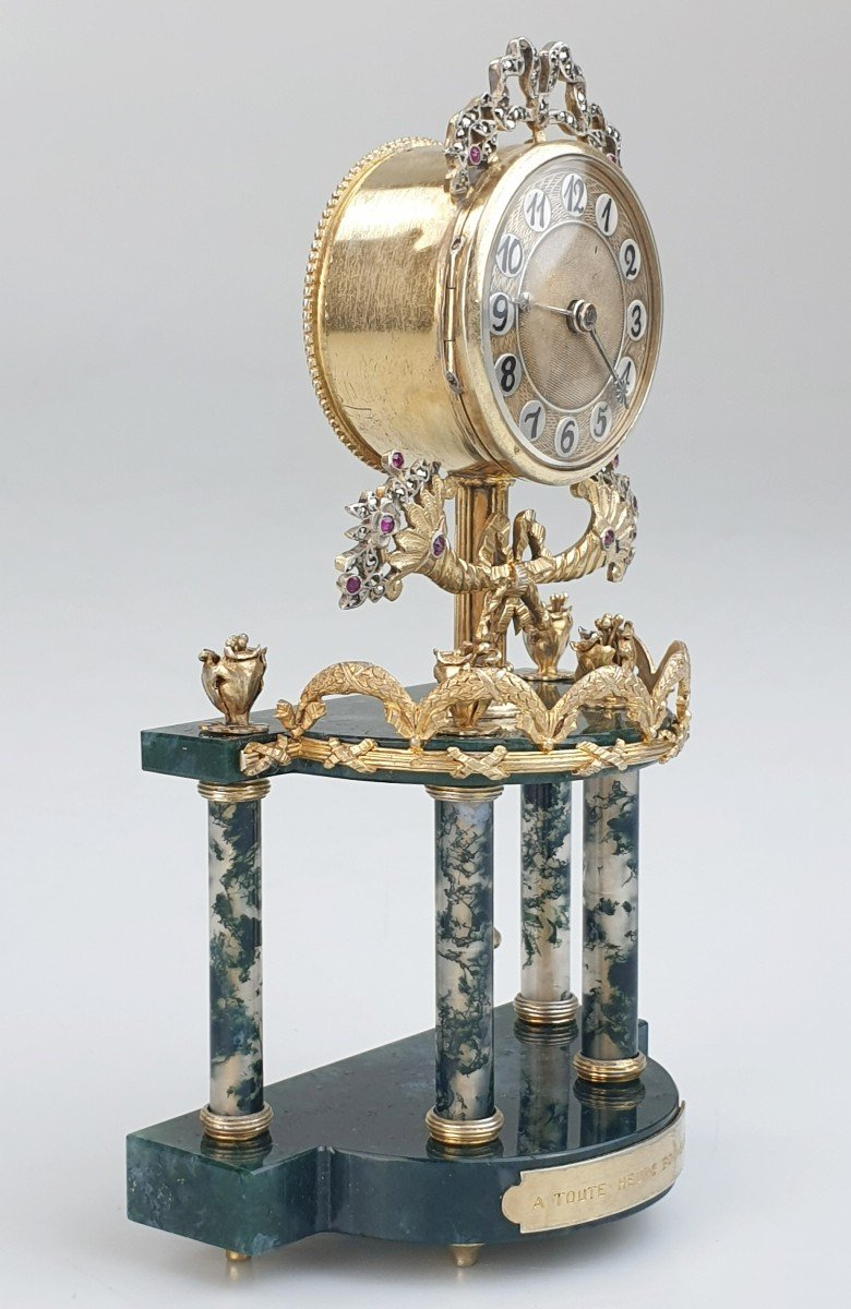 Gilt Silver And Jade Clock With Ruby Diamonds 19th-photo-4