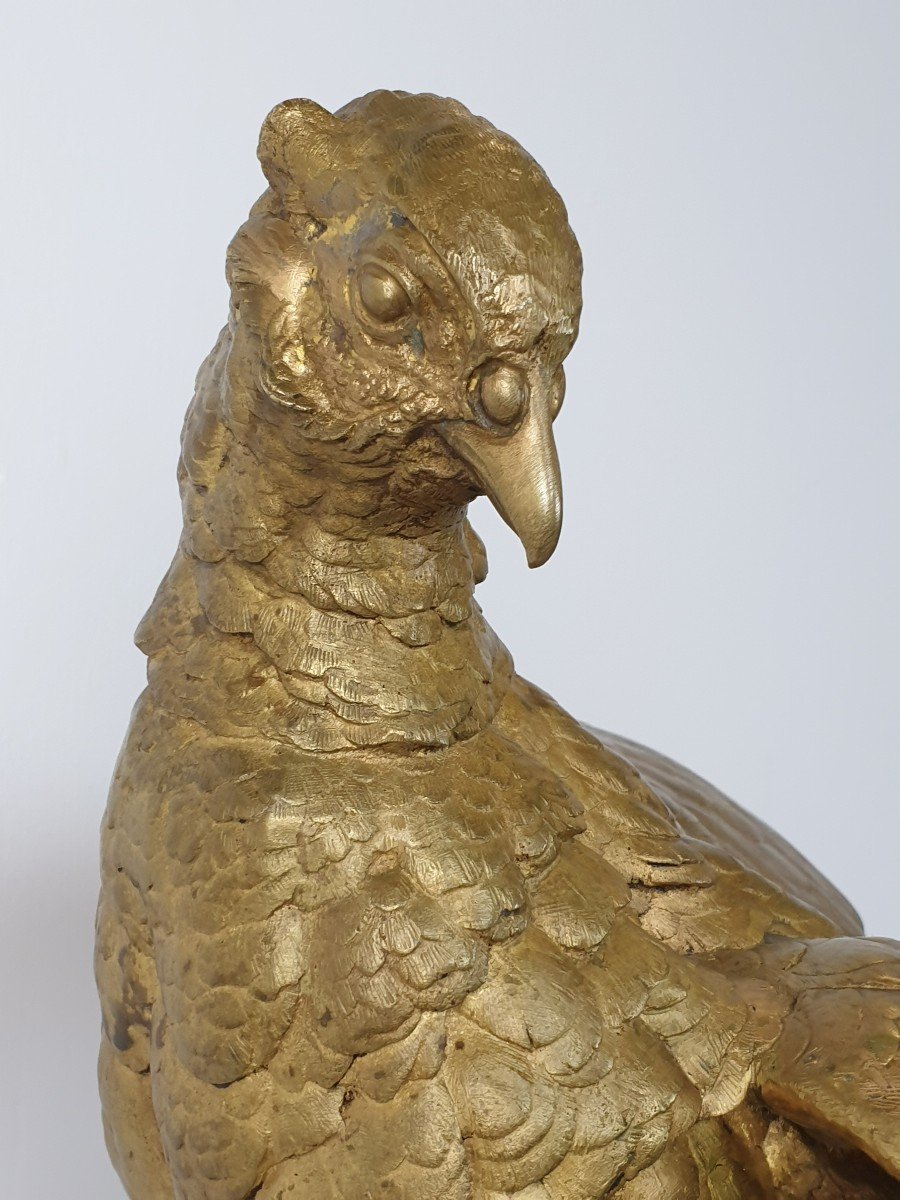 Large Bronze Figure Pheasant And Fox A. Dubucand 70 Cm-photo-4