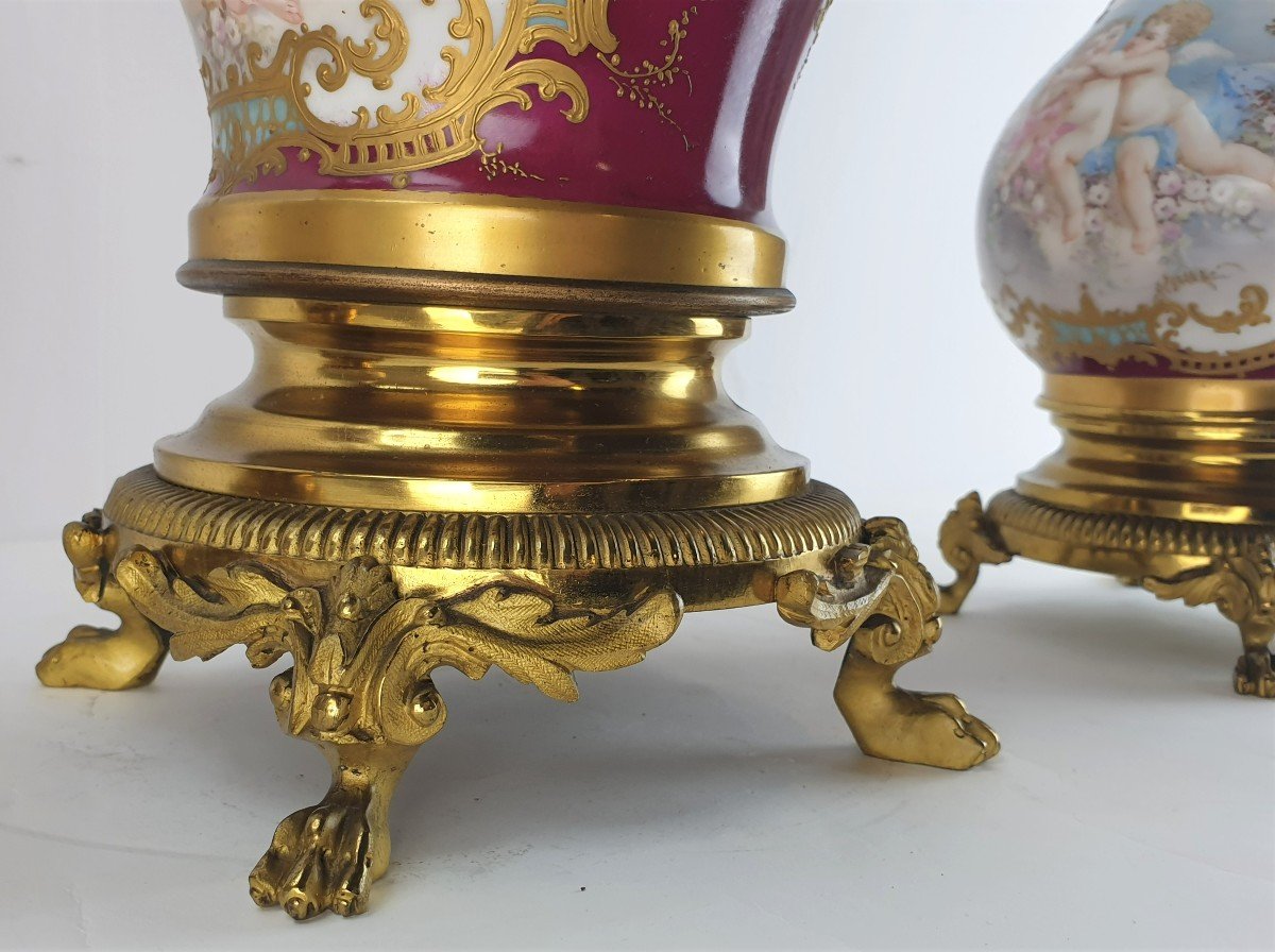 Garniture En Sevres Porcelaine Bronze Dore 19eme Siecle-photo-4