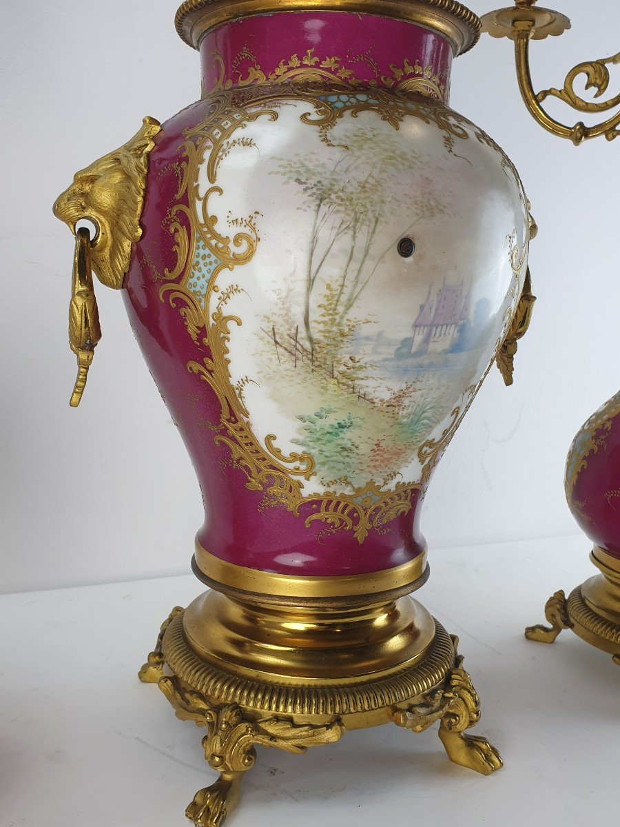 Garniture En Sevres Porcelaine Bronze Dore 19eme Siecle-photo-5