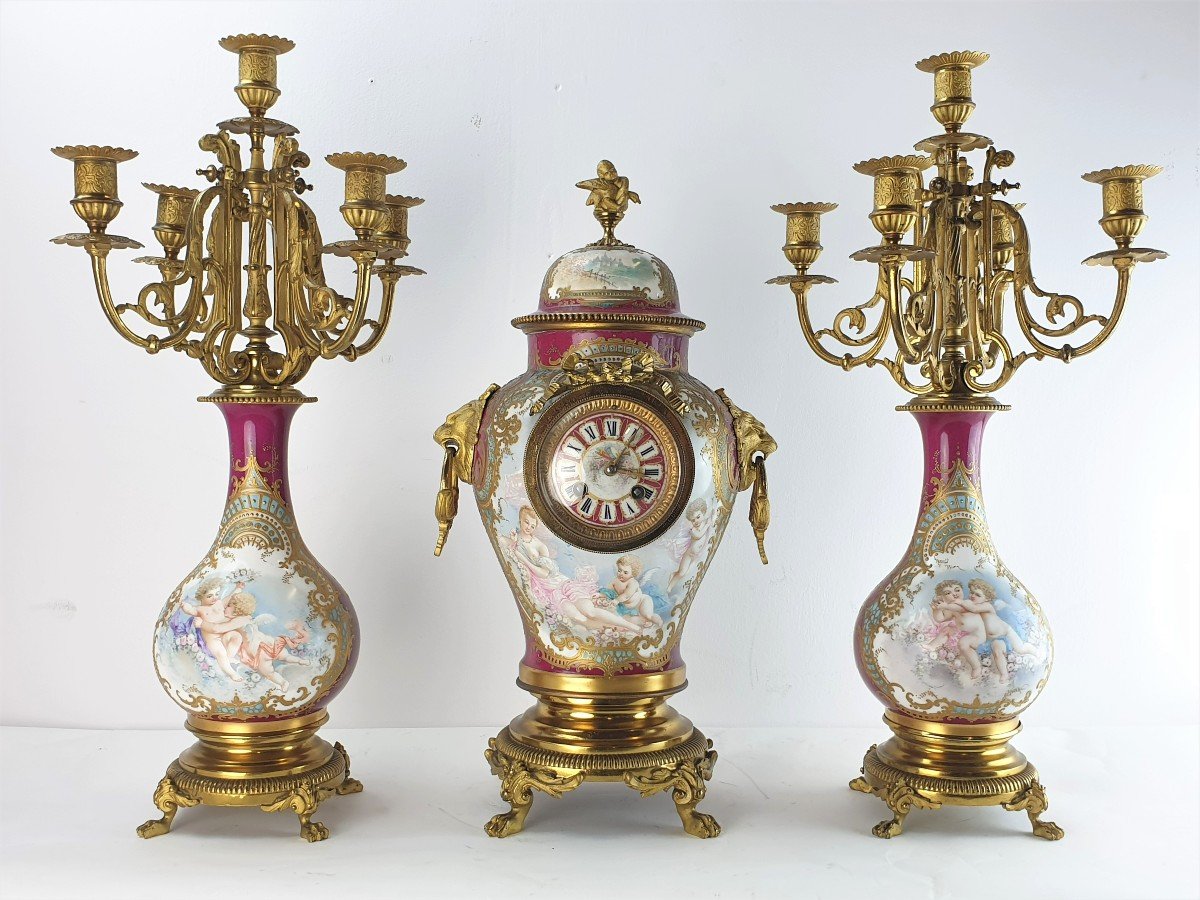 Garniture En Sevres Porcelaine Bronze Dore 19eme Siecle