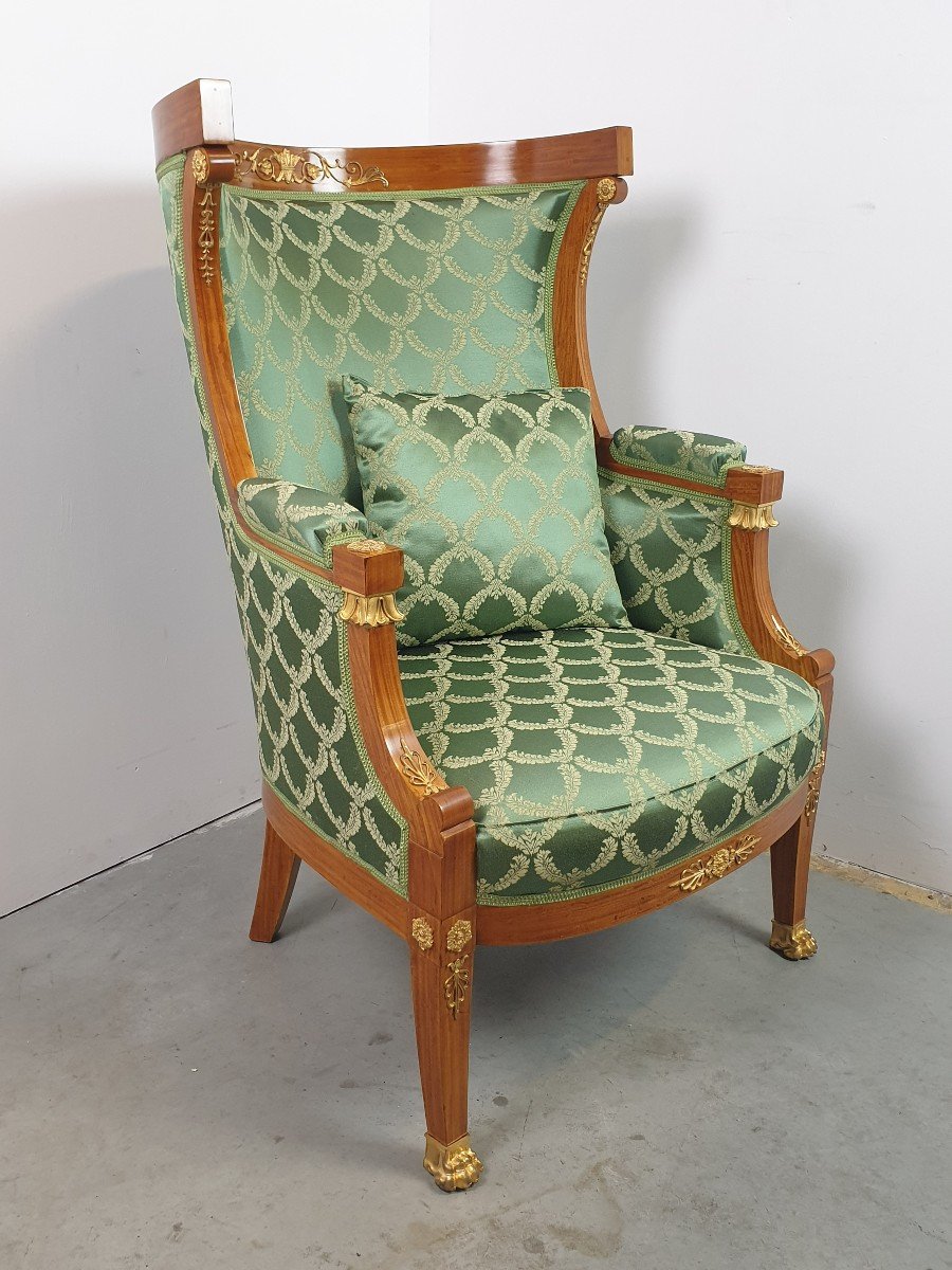 Empire Mahogany Style Armchair In Gilt Bronze 19th Century-photo-1